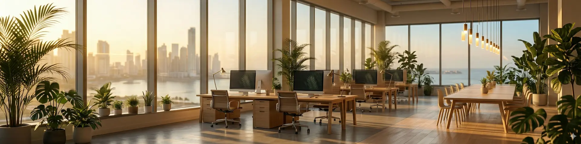 Bureau moderne au lever du soleil — cohérence cardiaque et gestion du stress au travail